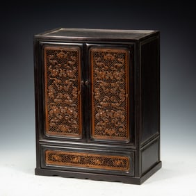 A CARVED ROSEWOOD ZITAN CABINET