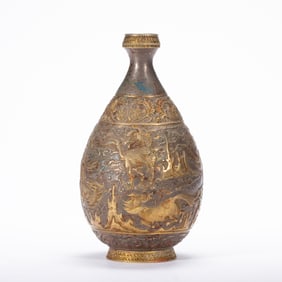 A BRONZE PARTLY GILT VASE
