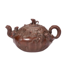 A YIXING GLAZE ZISHA TEAPOT