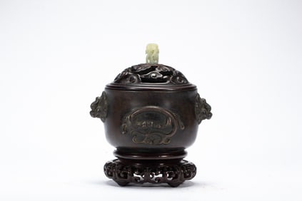 A BRONZE CHILONG CENSER