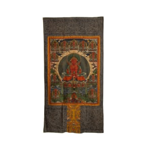A CHINESE EMBROIDERED THANGKA OF AMITAYUS