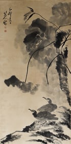 A CHINESE PAINTING OF WATER BIRDS SIGNED BADASHANREN