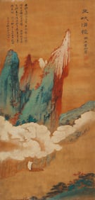 A CHINESE PAINTING OF BOATING ALONG RIVER SIGNED ZHANG DAQIAN