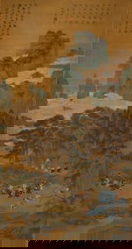 A CHINESE PAINTING OF HUNTING SCENE SIGNED QIUYIN