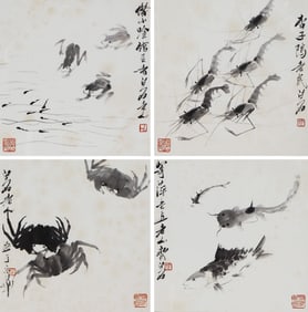 A COLLECTION OF CHINESE PAINTINGS OF AQUATIC ANIMALS SIGNED QI BAISHI