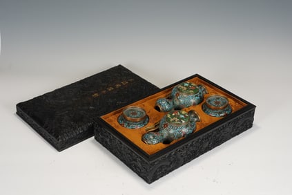 PAIR CLOISONNE ENAMEL MOON FLASKS