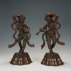 PAIR COPPER ALLOY APSARAS
