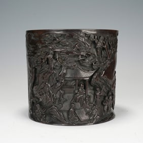 A CARVED ROSEWOOD SCHOLARS BRUSHPOT