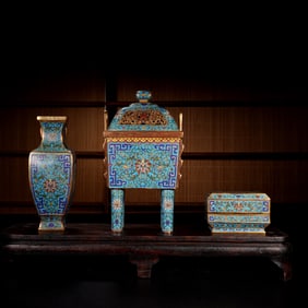 A RARE SET OF THREE CLOISONNE ENAMEL INCENSE TOOLS