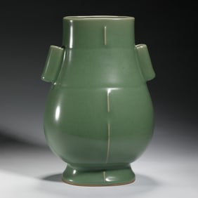 A CELADON GLAZE TUBULAR VASE