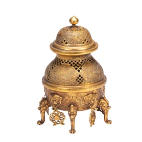 A BRONZE-GILT INCENSER BURNER WITH COVER