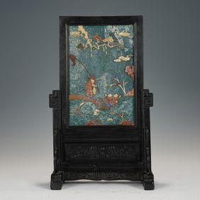 A HARDSTONES INLAID ROSEWOOD ZITAN TABLE SCREEN