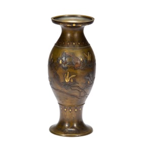 A JAPANESE BRONZE BIRDS VASE