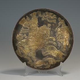 A SILVER PARTLY GILT FIGURAL STORY PLATE