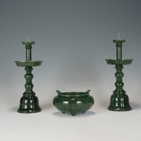 A SET OF THREE CARVED JADE ALTER VESSELS