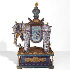 A FINE AND RARE CLOISONNE ENAMEL ELEPHANT SPILL VASE