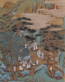A CHINESE PAINTING OF SCHOLARS GATHERING SIGNED XU YANG