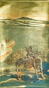 A CHINESE PAINTING OF HUT IN WOOD SIGNED ZHANG DAQIAN