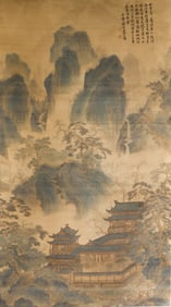 A CHINESE PAINTING OF MOUNTAIN PALACE SIGNED TANGYIN