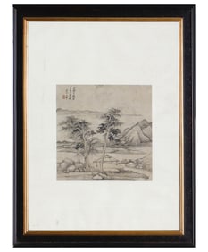 A CHINESE PAINTING OF HUT IN WOOD SIGNED WANG HUI