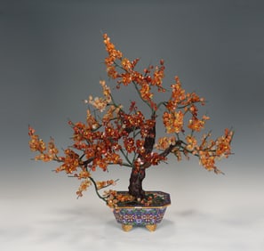 A HARDSTONES INLAID CLOISONNE ENAMEL JARDINIERE