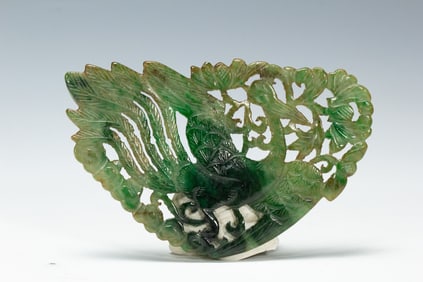 A CARVED JADEITE PHOENIX PLAQUE