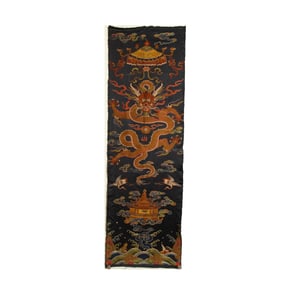 A CHINESE EMBROIDERRED DRAGON HANGING PANEL
