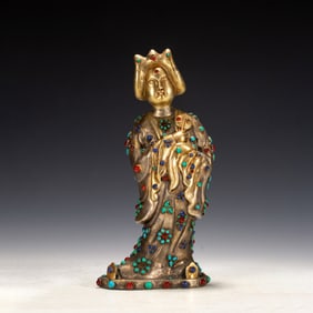 A HARDSTONES INLAID BRONZE-GILT LADY