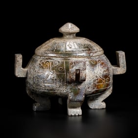 A CARVED SHOUSHAN STONE CENSER WITH COVER