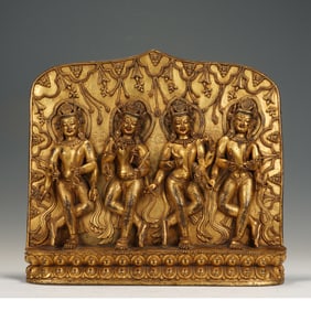 A TIBETAN BRONZE-GILT FRIEZE WITH OFFERING GODDESSES