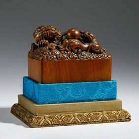 A CARVED HUANGHUALI CHILONG SEAL