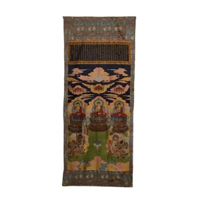 AN EMBROIDERED TRINITY OF BUDDHAS