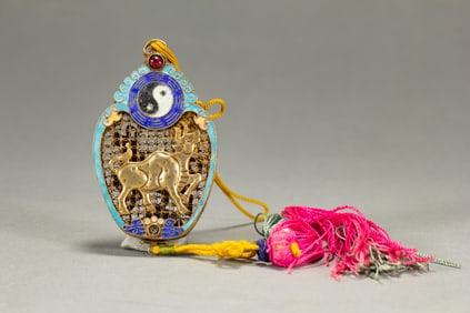 AN ENAMELED SILVER GILT POMANDER CASE
