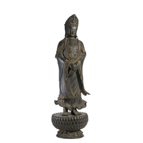 A BRONZE STANDING GUANYIN