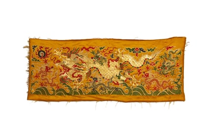 A CHINESE EMBROIDERED DRAGON PANEL