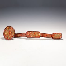 A POLYCHROME PAINTED LACQUER RUYI SCEPTER