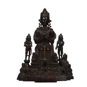A VERY RARE CARVED ROSEWOOD ZITAN MAITREYA