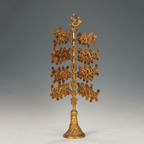 AN EXTREMELY RARE BRONZE-GILT MONEY TREE