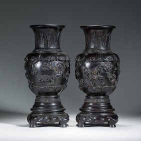 A CARVED ROSEWOOD ZITAN VASES