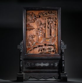 A FINE CARVED HUANGHUALI FIGURAL STORY TABLE SCREEN