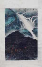 A CHINESE PAINTING OF WATERFALL SIGNED LI XIONGCAI