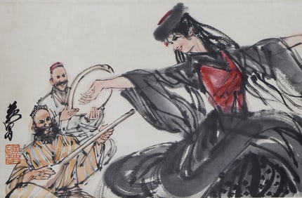 A CHINESE PAINTING OF DANCER SIGNED HUANGZHOU