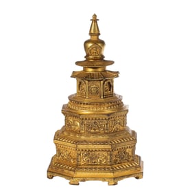 A BRONZE-GILT ALTER STUPA
