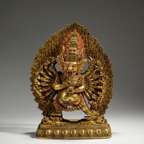 A TIBETAN BRONZE-GILT FIGURE OF YAMANTAKA