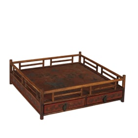 A POLYCHROME PAINTED BAMBOO TEA TRAY