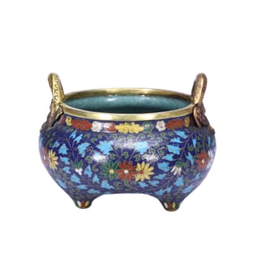 A CLOISONNE ENAMEL TRIPOD CENSER