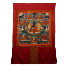 AN EMBROIDERED THANGKA OF MEDICINE BUDDHA