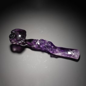 A CARVED AMETHYST RUYI SCEPTER