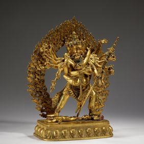 A sino-tibetan BRONZE-GILT FIGURE OF CAKRASAMVARA