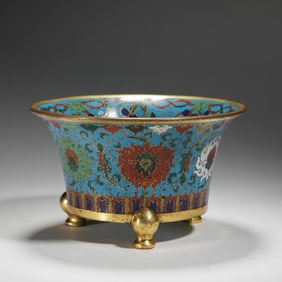 A CLOISONNE ENAMEL TRIPOD CENSER